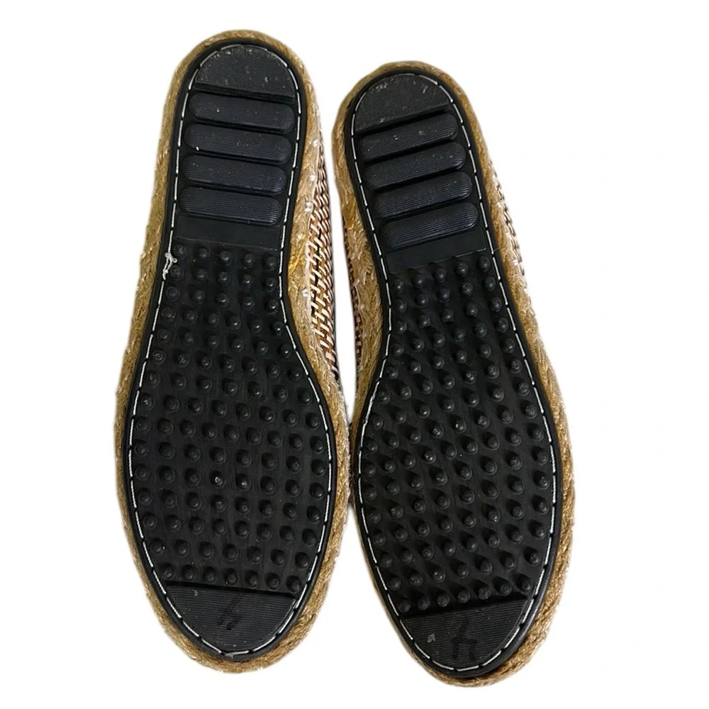 Anson Espadrille Flats Tan Black and Metallic Copper Woven Raffia Shoes Womens 7